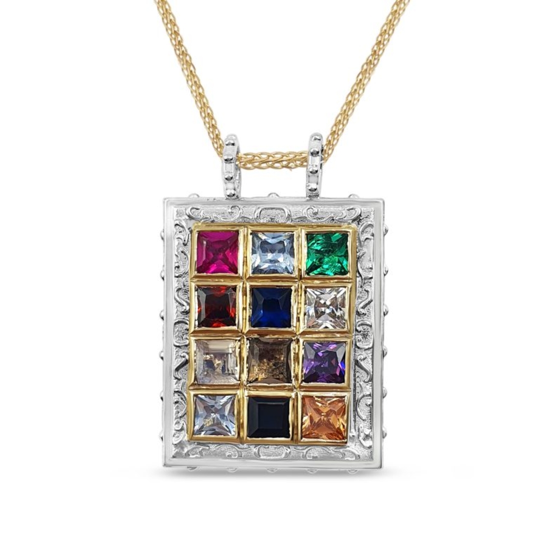 14K Gold Gemstone Choshen Breastplate Pendant
