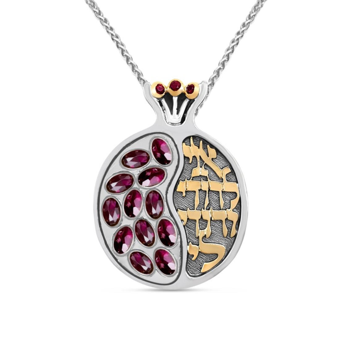 Large Pomegranate Ani ledodi Silver with Gold & Garnets Necklace