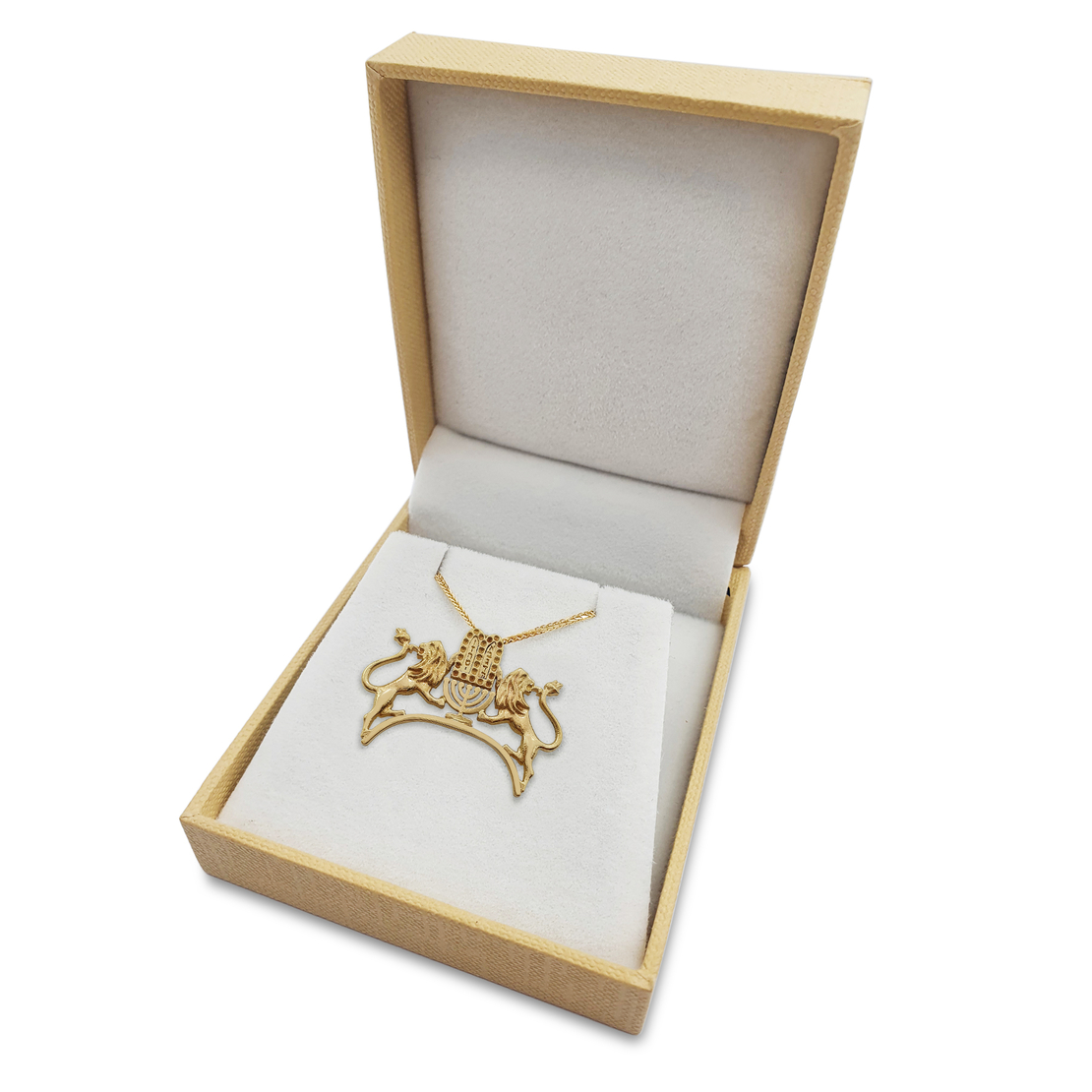 14k Gold Ten Commandments Lions with Menorah Pendant