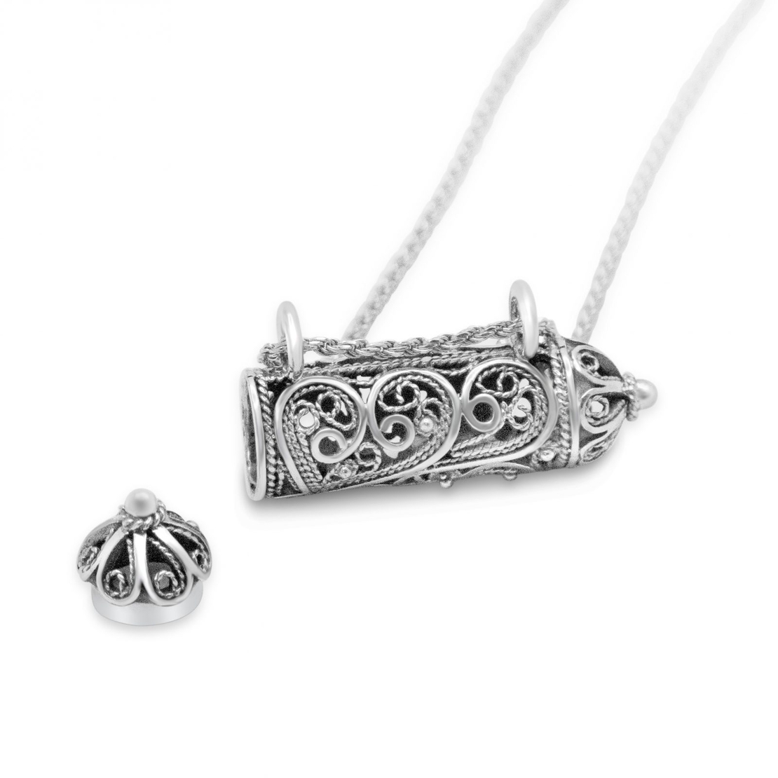 925 Sterling Silver Filligree Horizontal Mezuzah Pendant