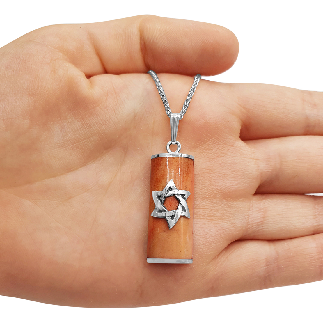 925 Sterling Silver and Jerusalem Stone Star of David Mezuzah Pendant