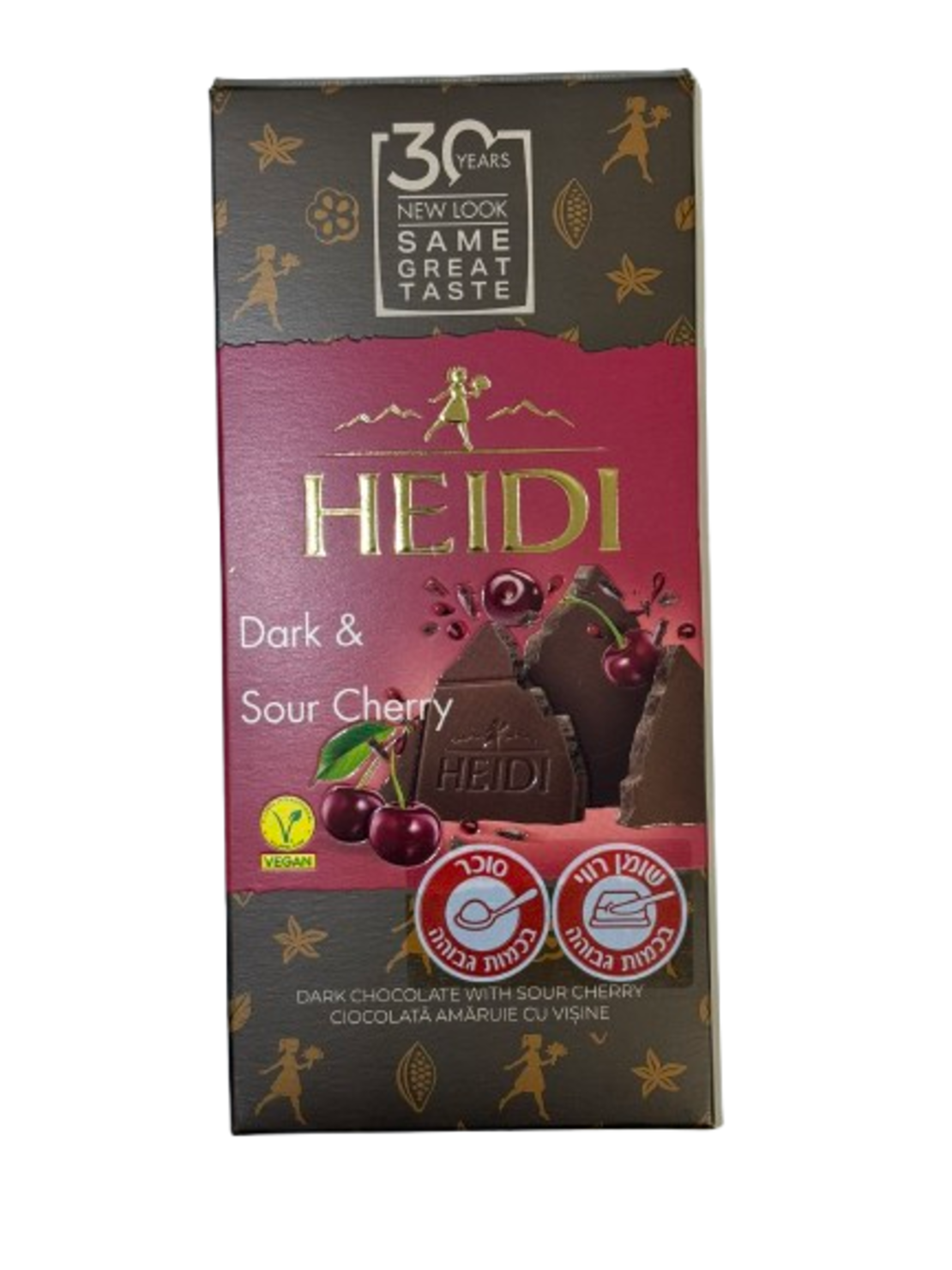 טבלת שוקולד HEIDI שוקולד מריר עם דובדבנים חמוצים