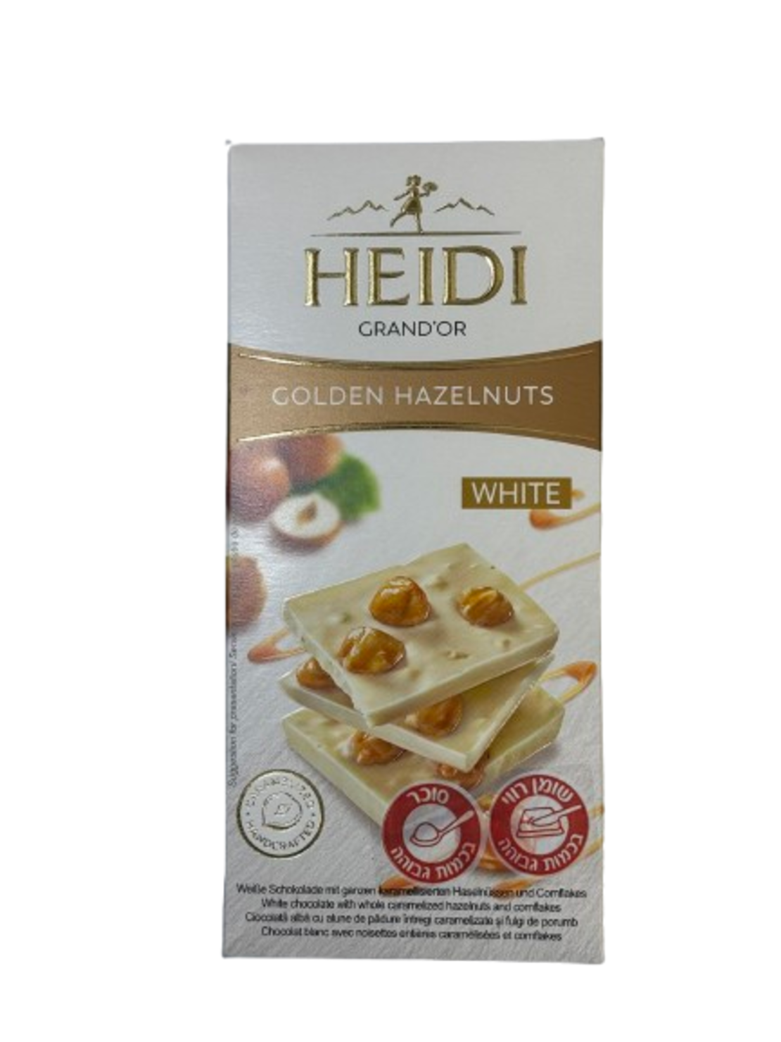 טבלת שוקולד HEIDI שוקולד לבן עם אגוזי לוז מוזהבים
