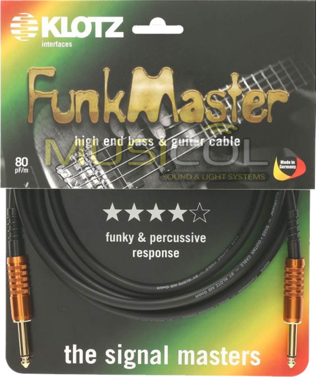 כבל גיטרה ובס באורך 3 מטר KLOTZ FunkMaster TM-0300