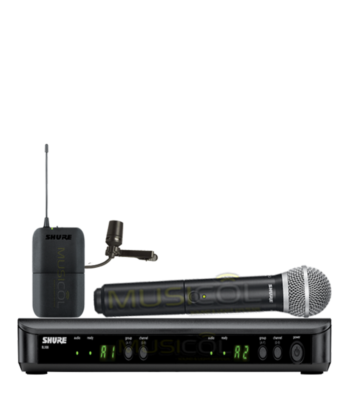 זוג מיקרופונים אלחוטיים ידני + נק מייק SHURE BLX1288E/CVL