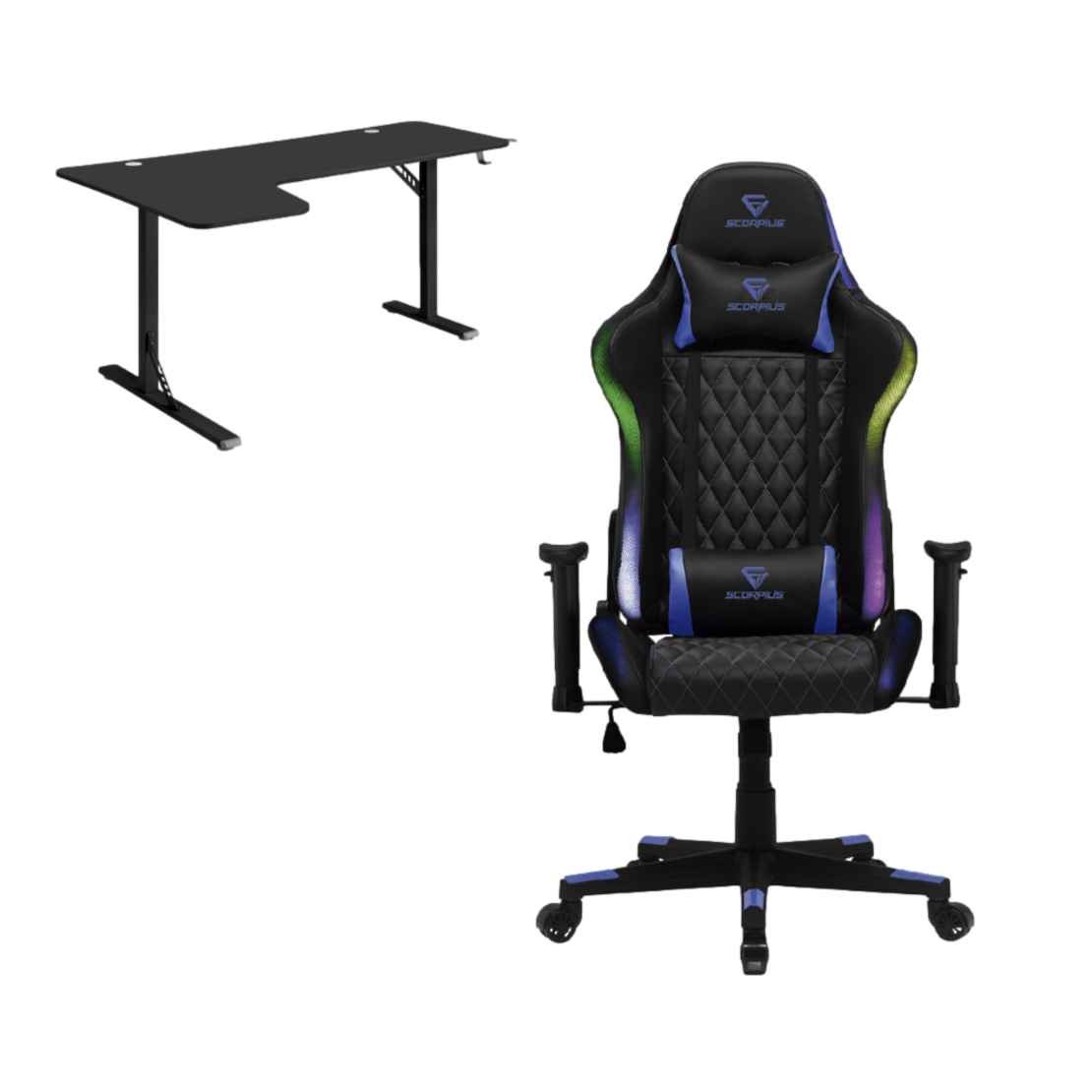 חבילת גיימינג SCORPIUS LIGHTNING BLUE RGB + שולחן גיימינג LUMI GMD09-2 L