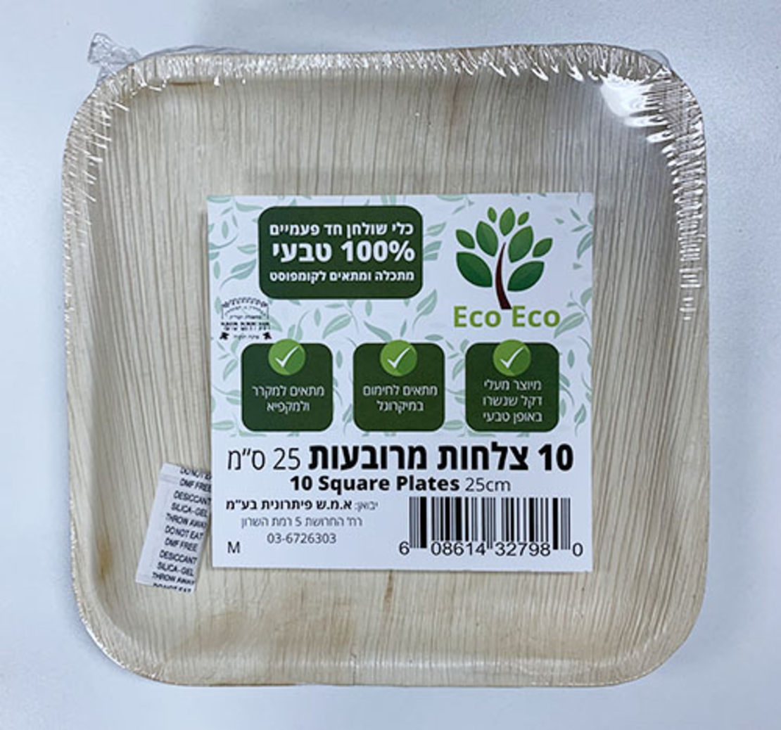צלחות מרובעות גדולות מתכלה מעלי דקל 10 יח' - Eco Eco