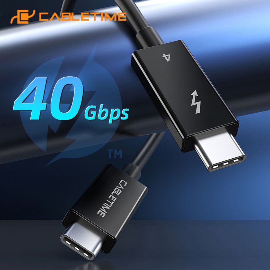 CableTime Thunderbolt 4 Cable C to C, 8K60Hz, 40Gbps, 100W, 1.8M