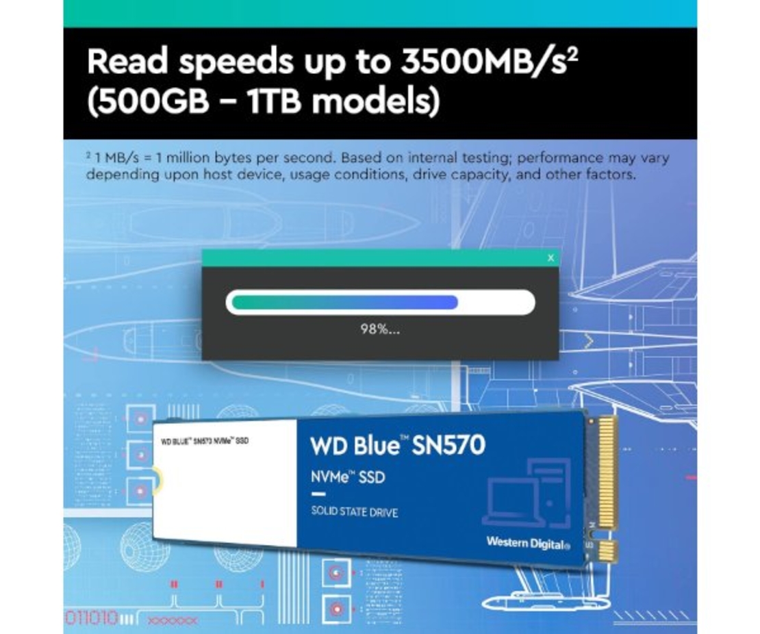 דיסק פנימי WD BLUE SN570 500GB NVME BLUE GEN3