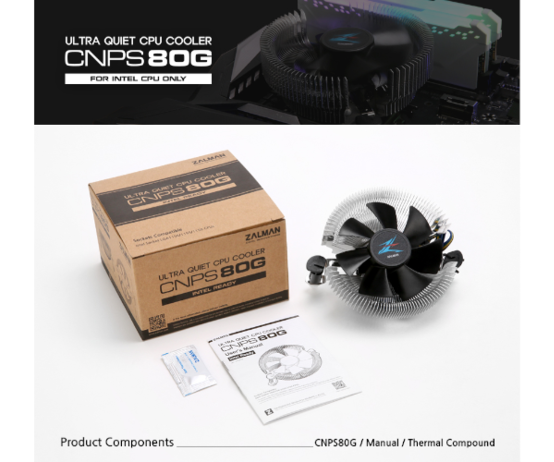 קירור אוויר למעבדי אינטל בלבד Zalman CNPS80G SOCKET 115X/1200