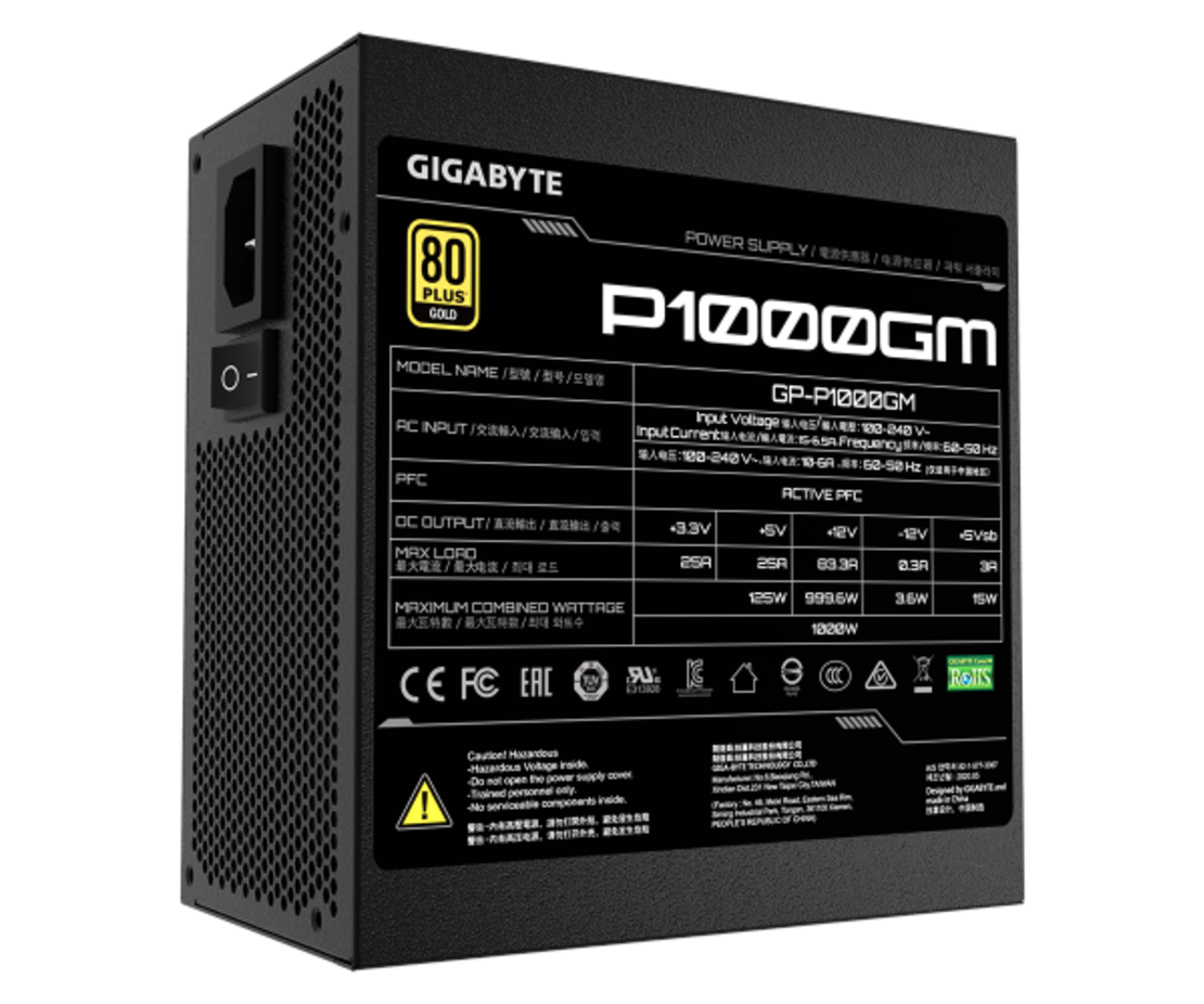ספק כוח Gigabyte P1000GB Full Mudular 1000W 80 PLUS GOLD 12CM Fan