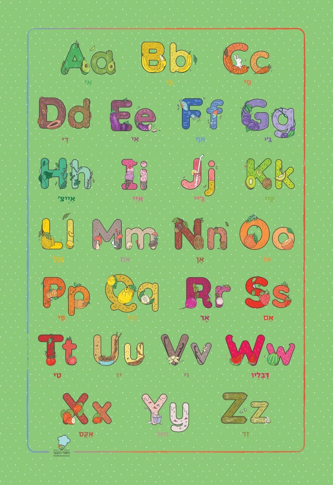 פוסטר לחדר ילדים / גן, מאויר באותיות ABC רקע ירוק