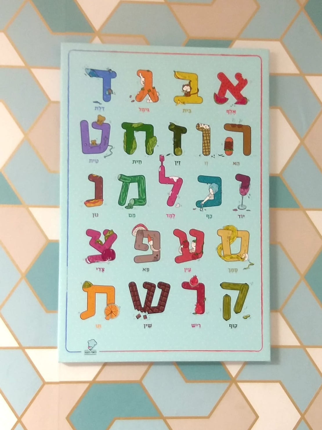 קנווס של אותיות האלף בית מאוירות מעולם הבישול