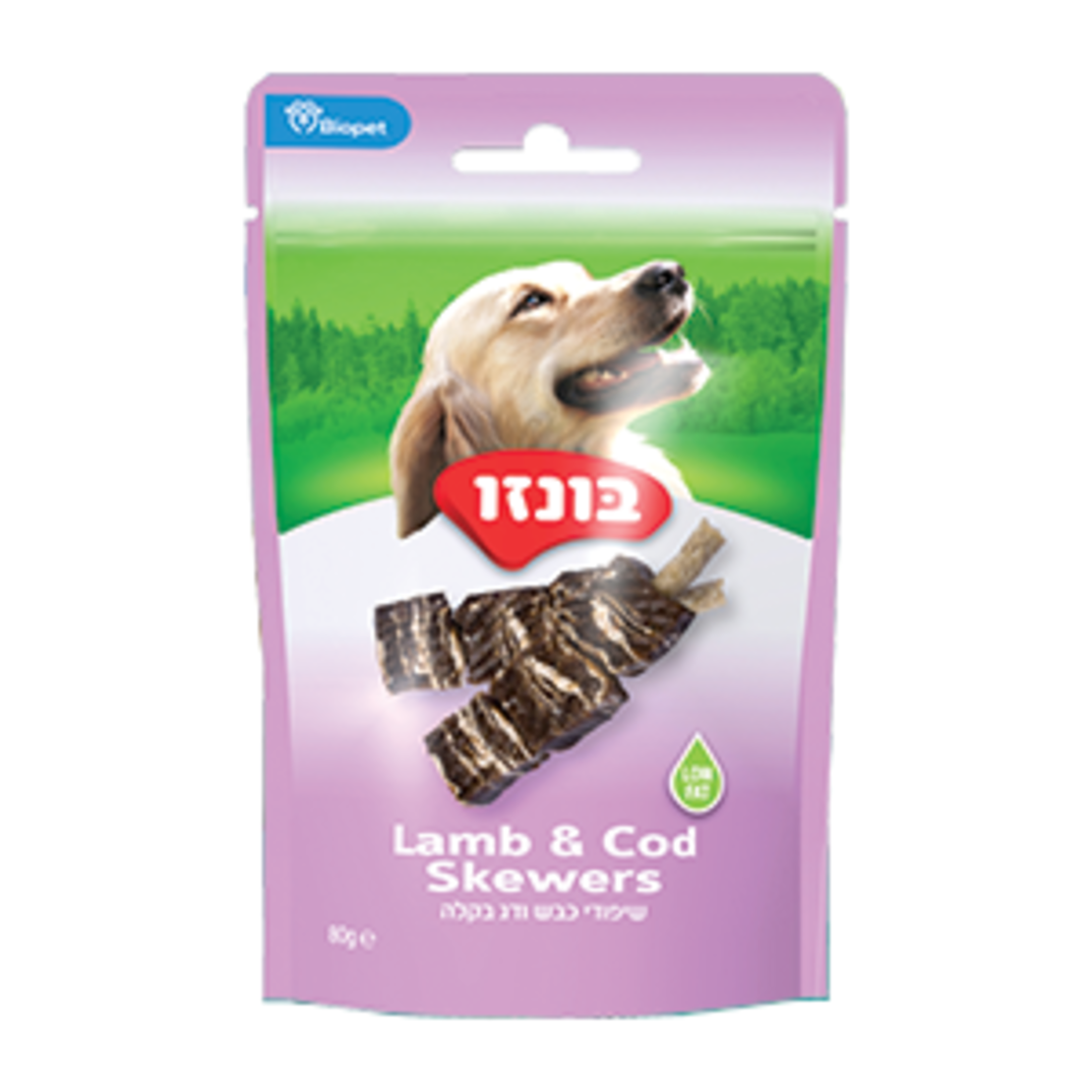 חטיף לכלב - בונזו שיפודי כבש ודג בקלה