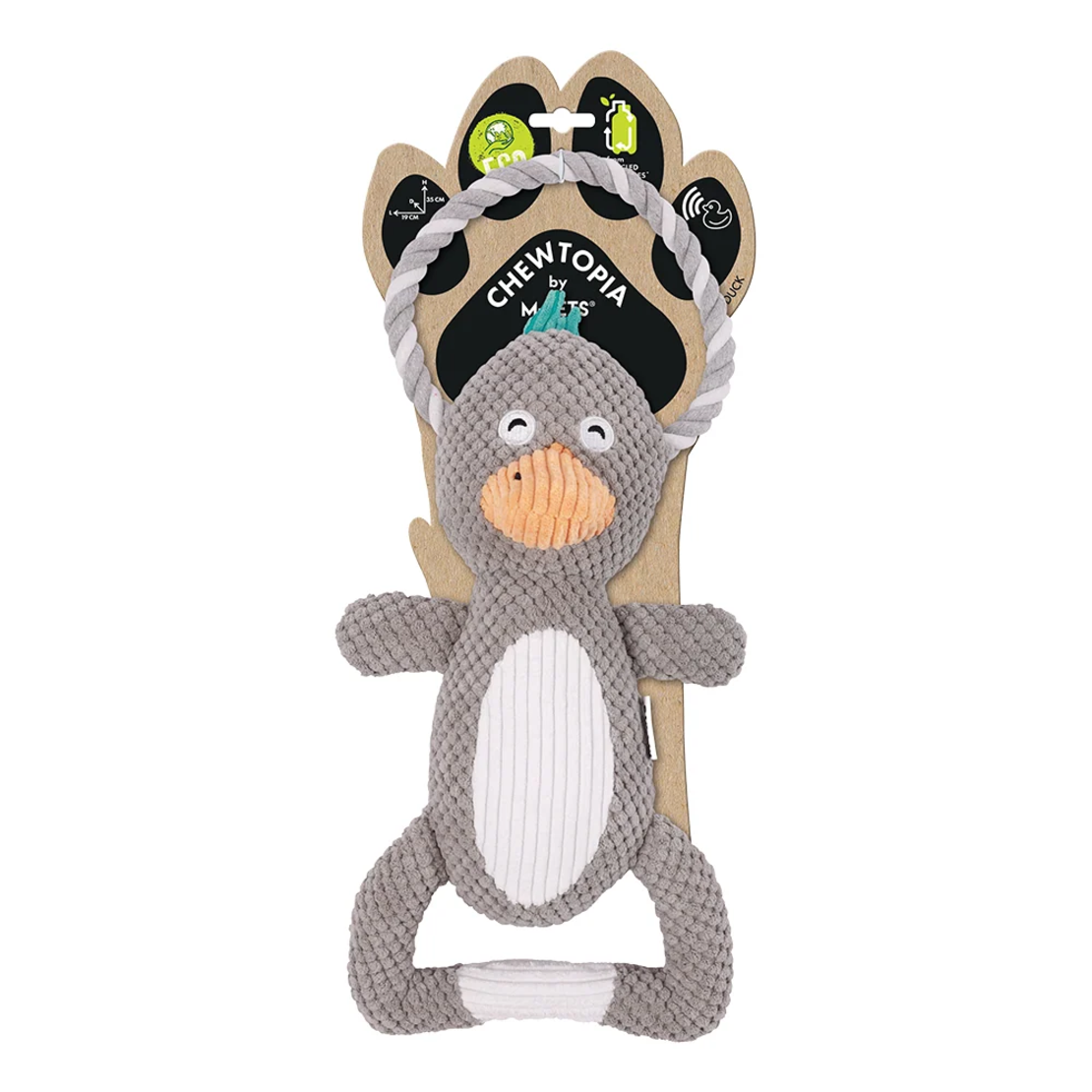 M-PETS Chewtopia Duck – בובת חבל וקטיפה ענקית (XL) לכלבים בינוניים וגדולים