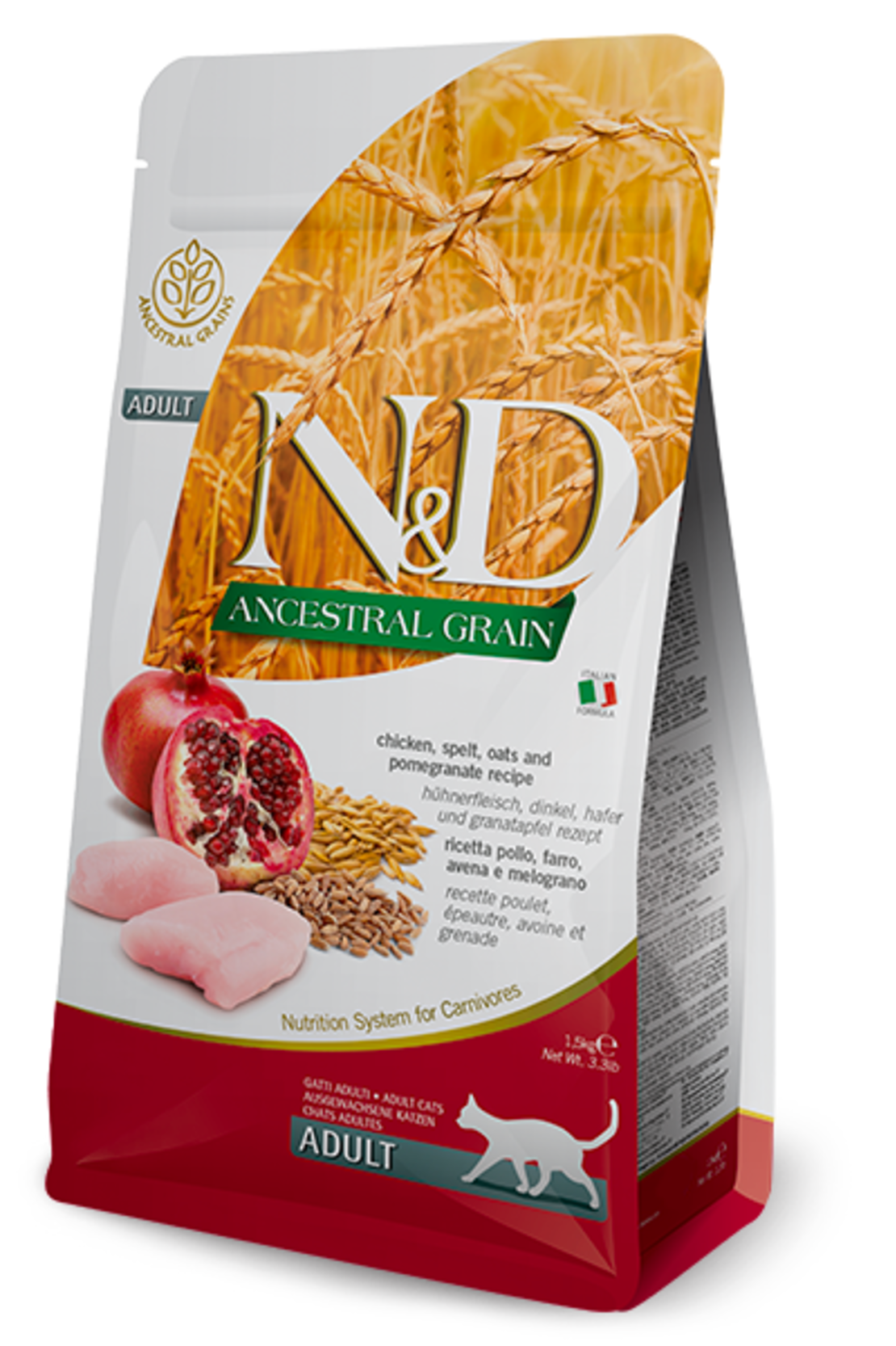 N&D ANCESTRAL GRAIN – אן אנד די מזון לחתול בוגר בטעם עוף רימון 1.5 ק