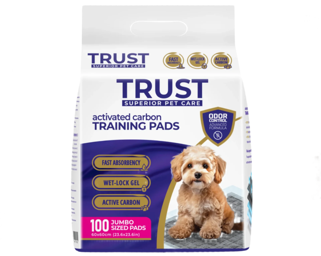 פדים פחם לאילוף גורים Trust Carbon (טראסט קרבון) – מארז 100 יחידות (60×60 ס