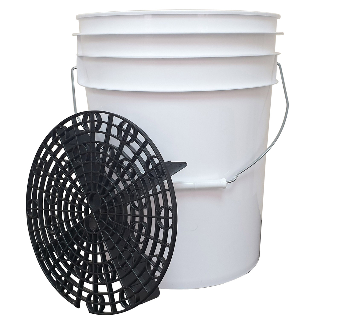 דלי מקצועי 20L לבן לשטיפת רכב+רשת שחורה BUCKET+GRIT-GUARD