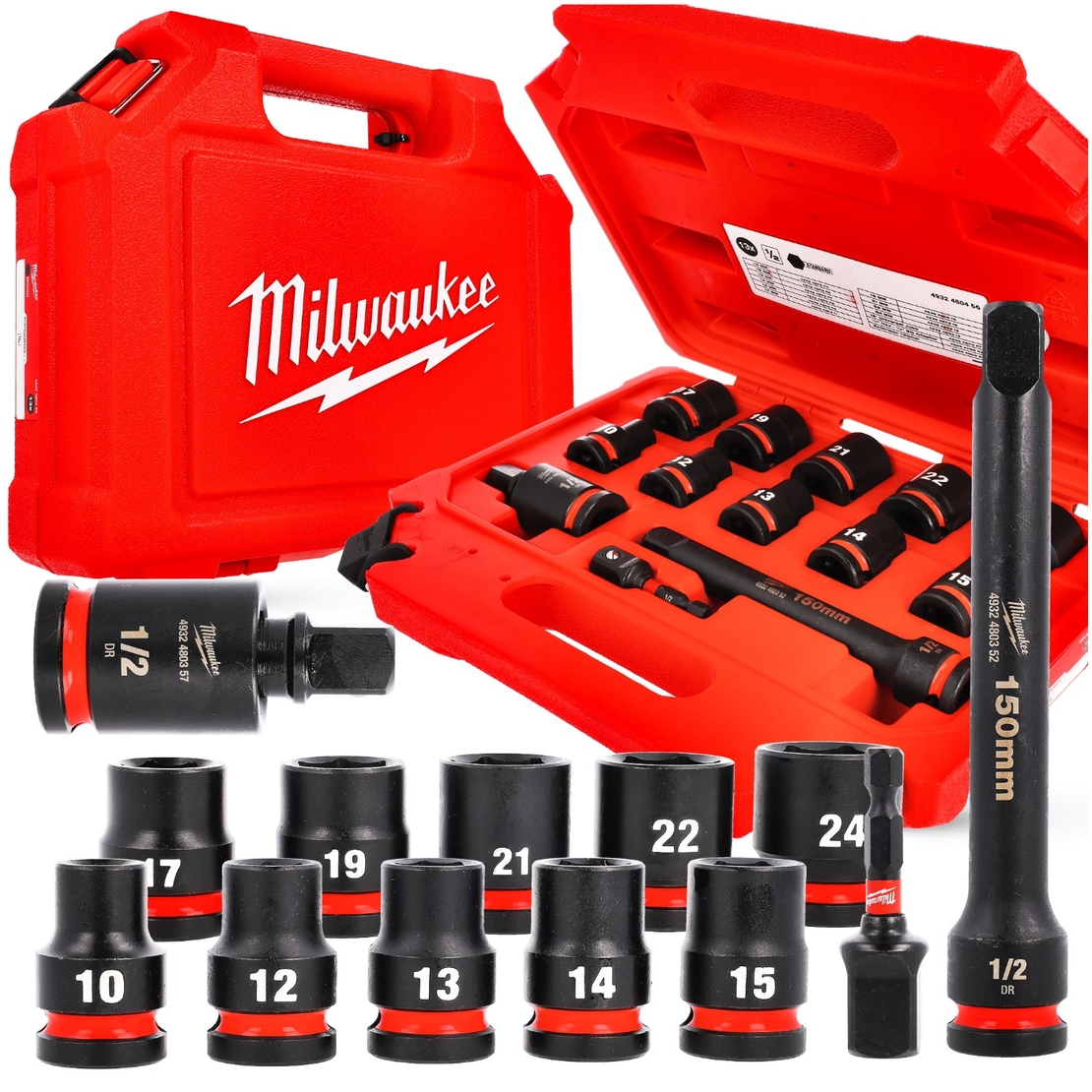 סט 13 בוקסות שחורות Milwaukee 1/2
