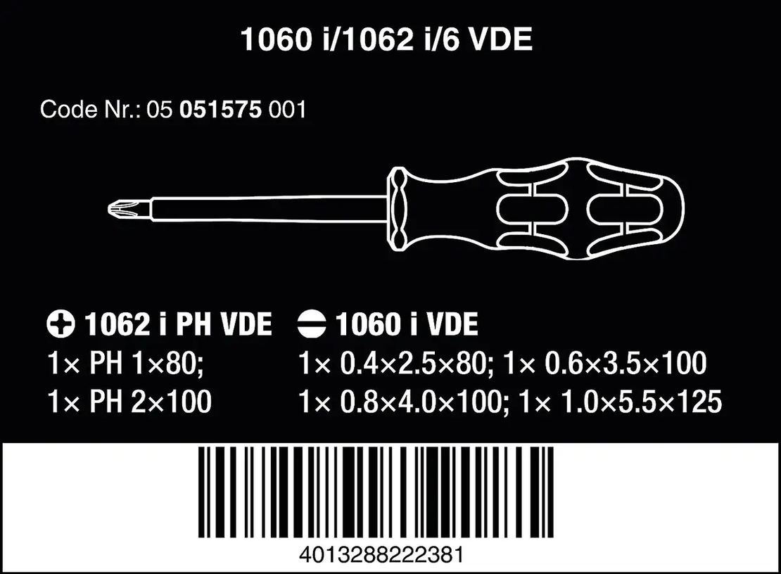 סט 6 מברגים מבודדים Wera 1000V