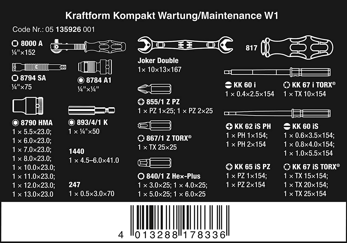 סט תחזוקה בוקסות ומברגים 1000V ובוקסות Wera Kraftform Kompakt W 1