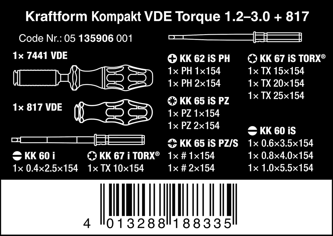 סט מברגים מתחלף מבודד 1000V (2 ידיות) + מומנט WERA 1.2-3.0Nm