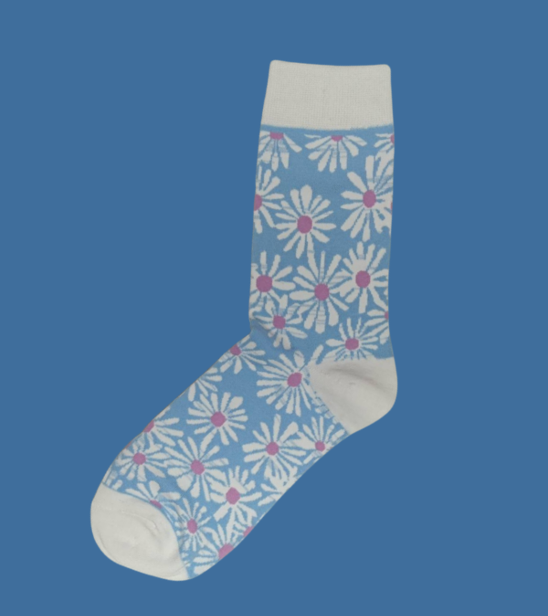 גרביים מעוצבים פרח לבן תכלת