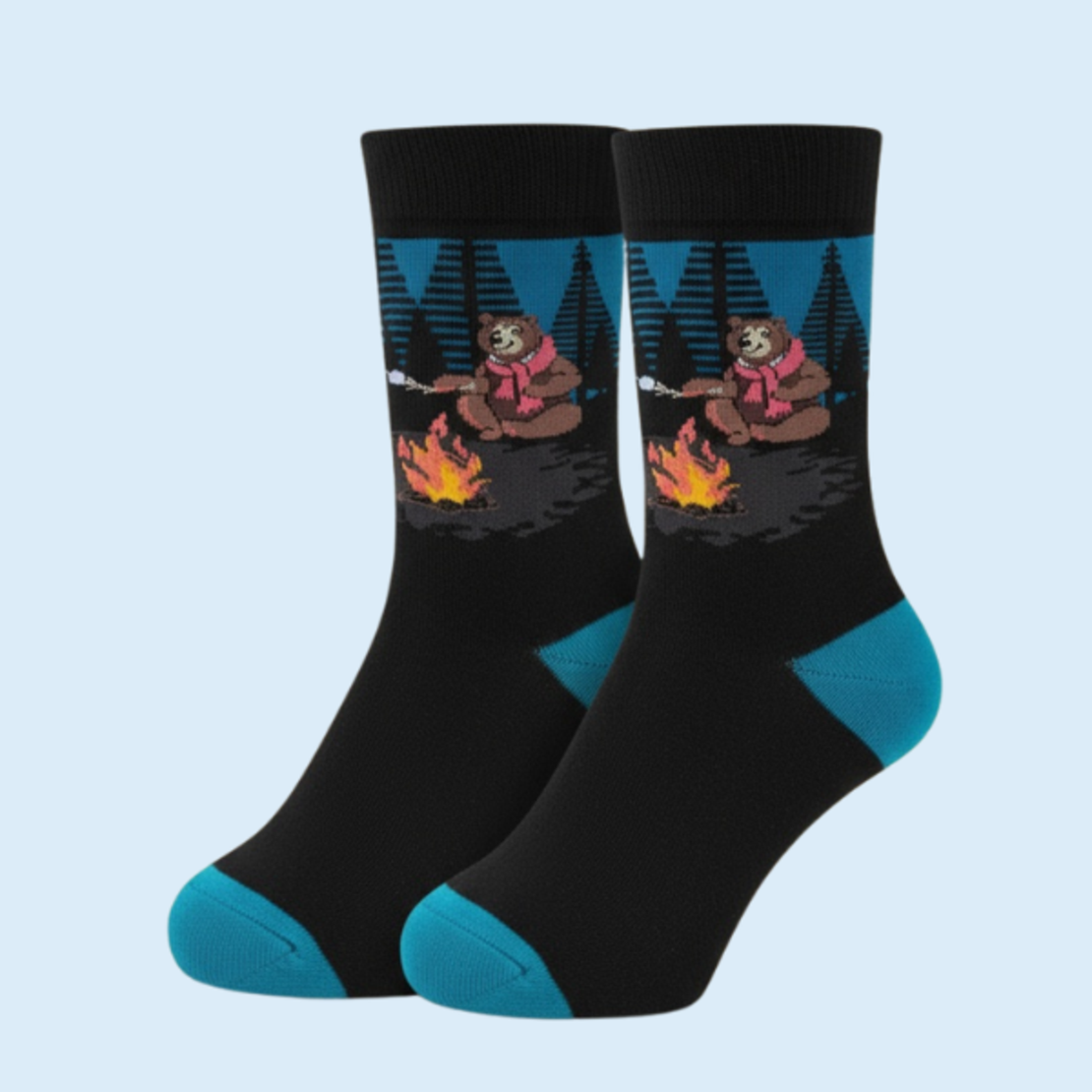 גרביים מעוצבים דוב היער במרשמלו על האש