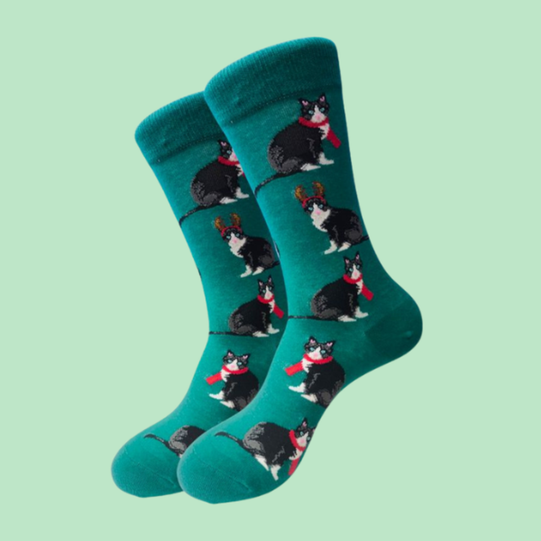 גרביים מעוצבים חתול בצעיף אדום