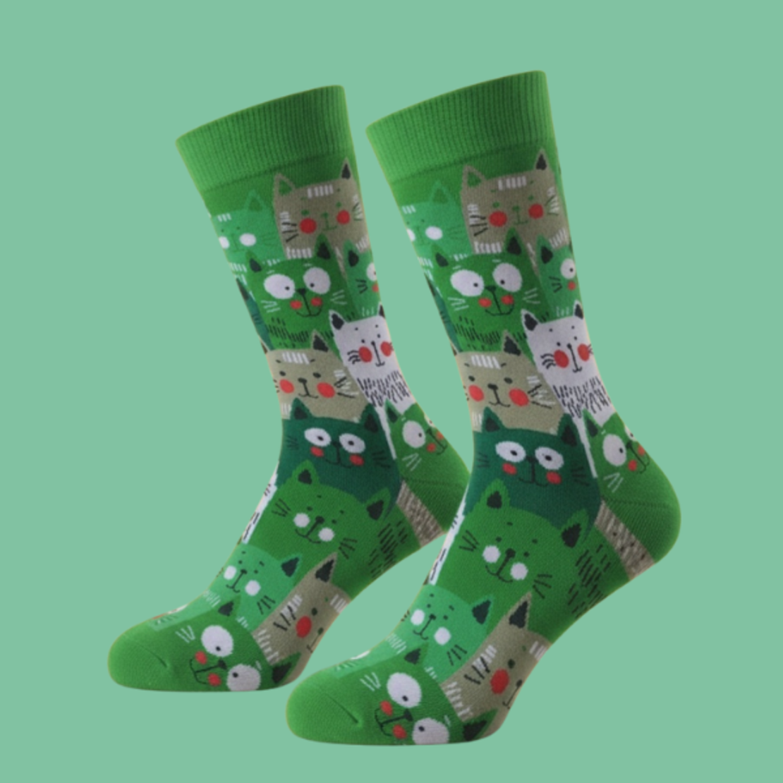 גרביים מעוצבים חתולי השכונה ירוק