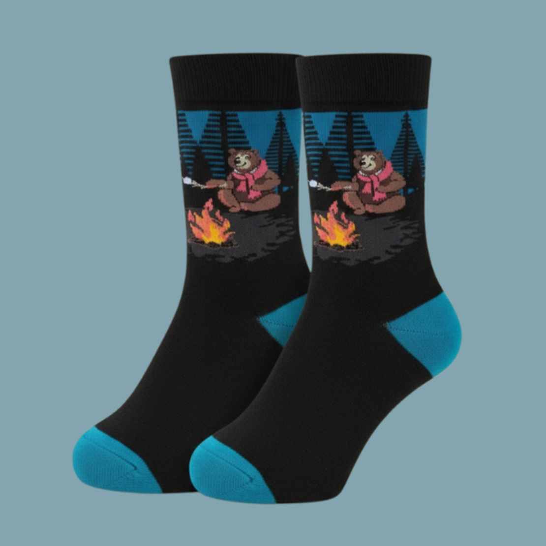 גרביים מעוצבים דוב היער במרשמלו על האש