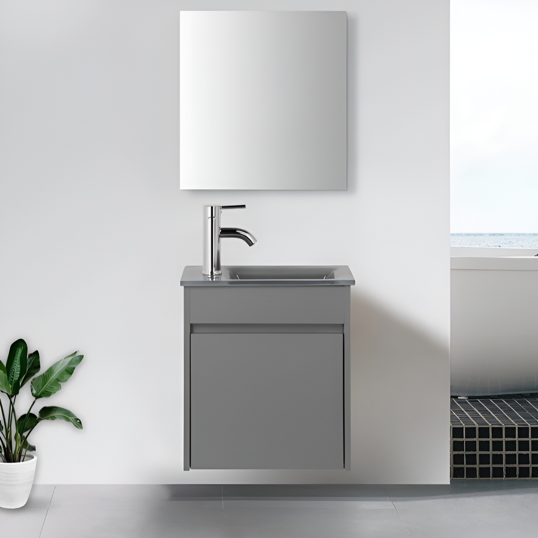 ארון אמבטיה תלוי גולן 25*45 אפור כולל מראה