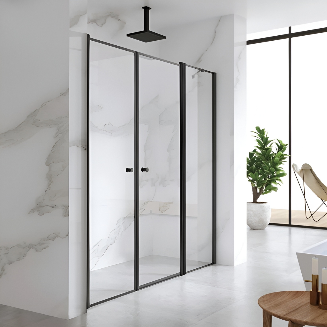 מקלחון חזית קבוע ו2 דלתות שחור