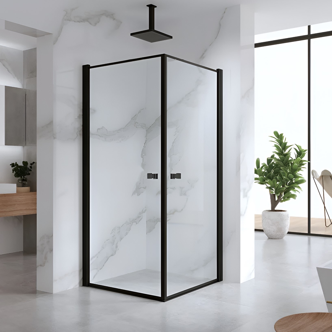 מקלחון פינתי שחור לפי מידה IN & OUT