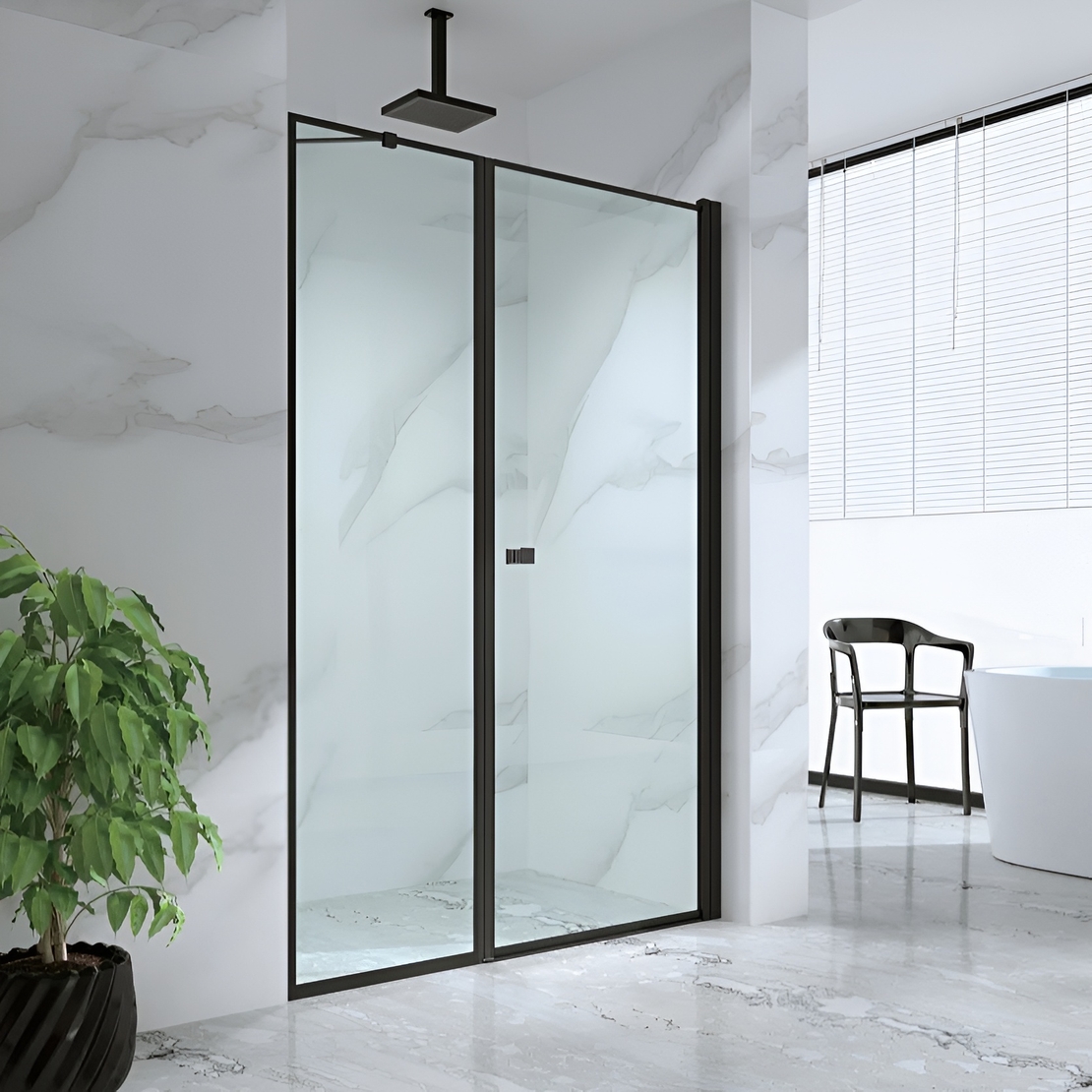 מקלחון חזית קבוע ודלת שחור