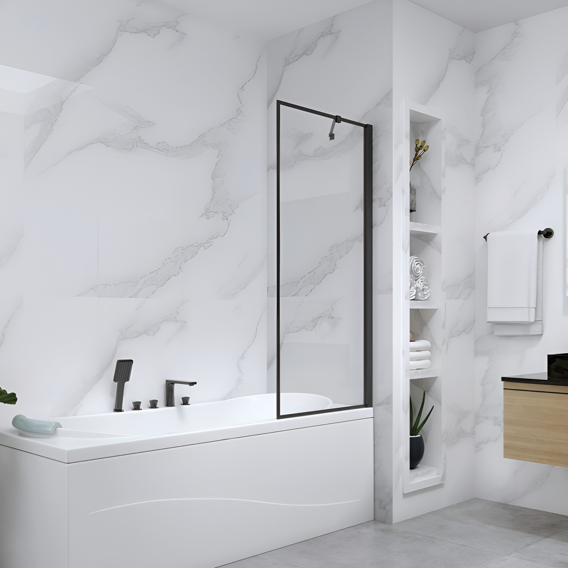 דופן קבועה לאמבטיה שחור מט