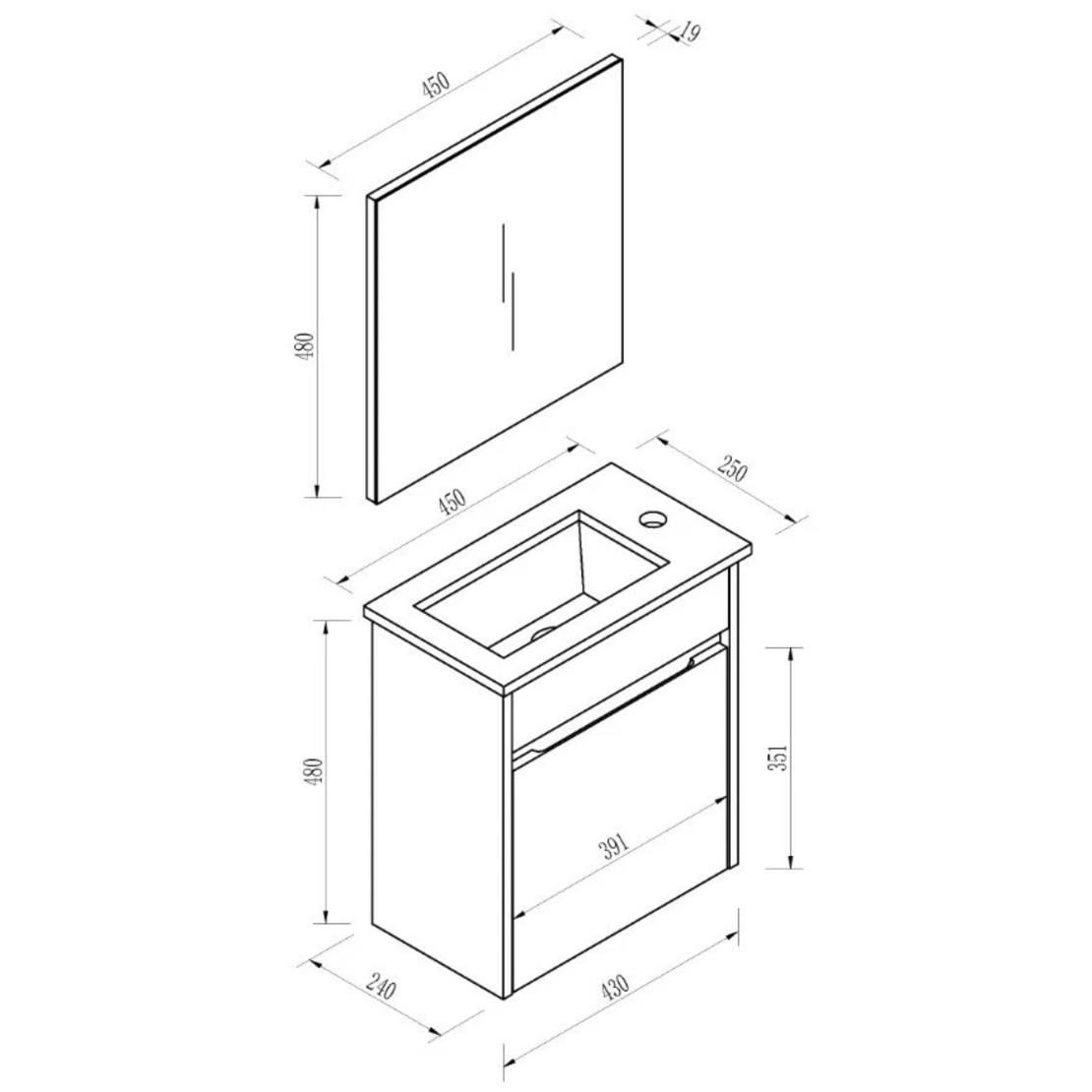 ארון אמבטיה תלוי גולן 25*45 לבן כולל מראה