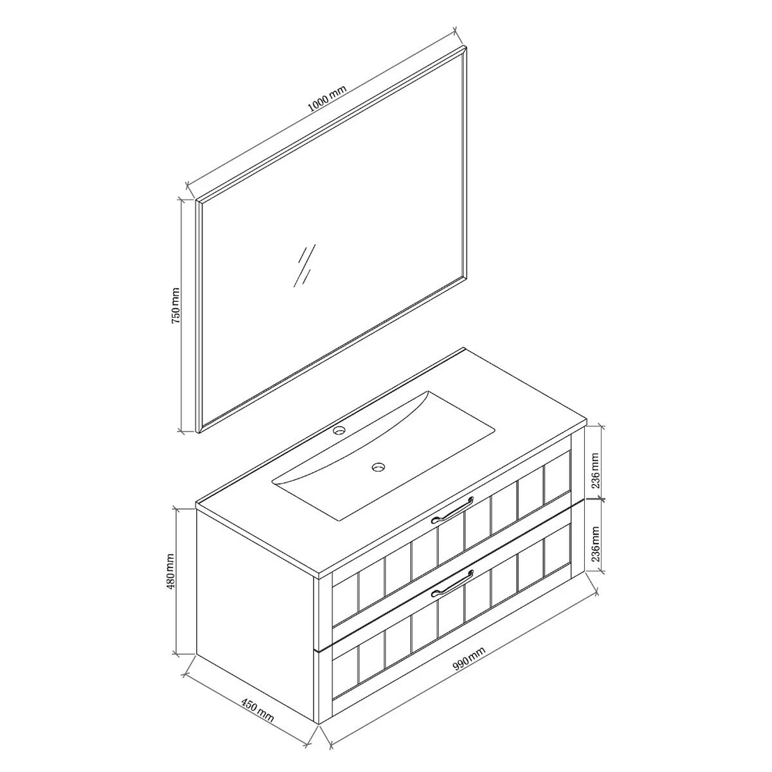 ארון אמבטיה תלוי דגם שחר רוחב 100 ס