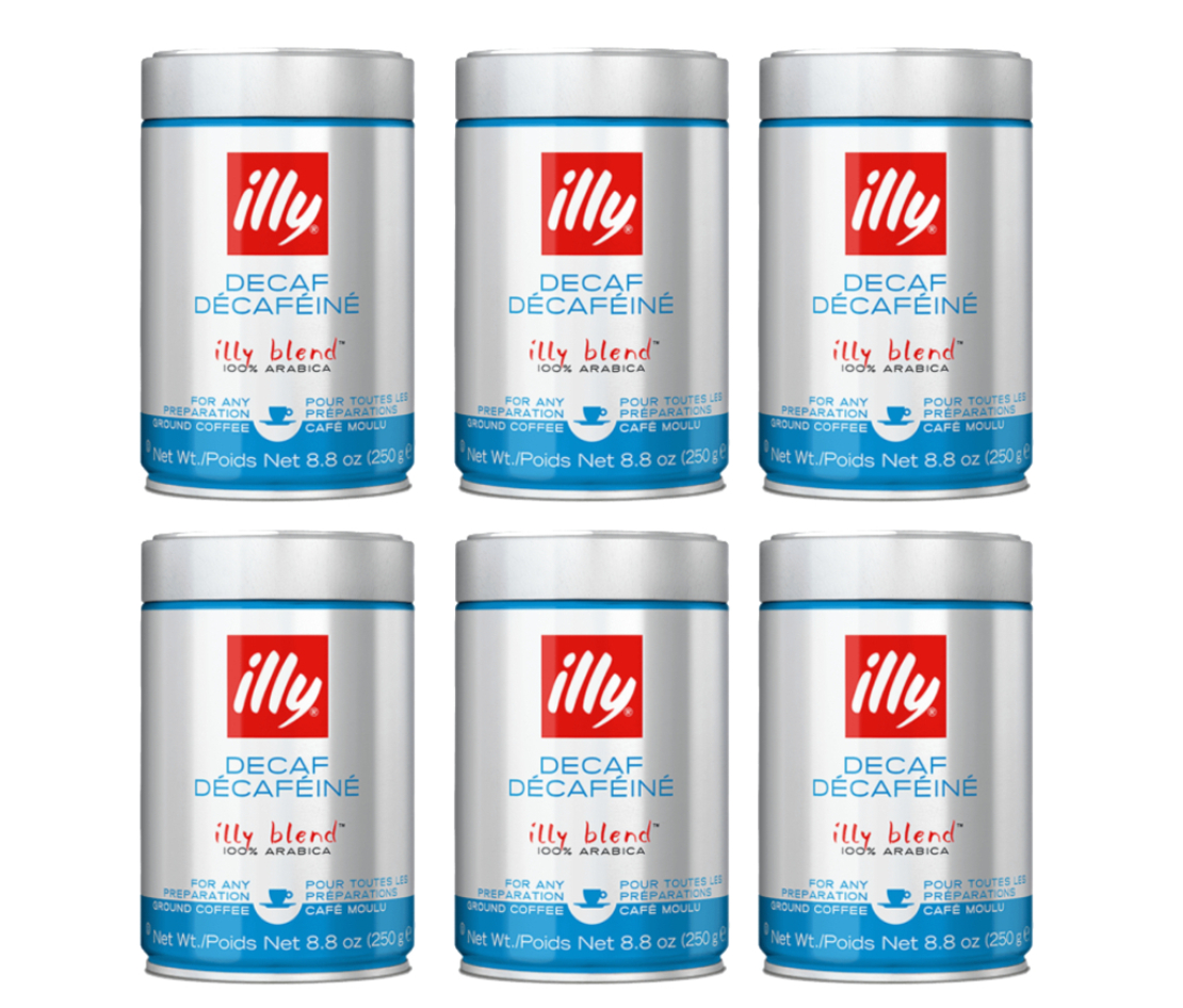 מבצע 6 יחידות קפה טחון illy נטול קפאין 250 גרם בקופסא