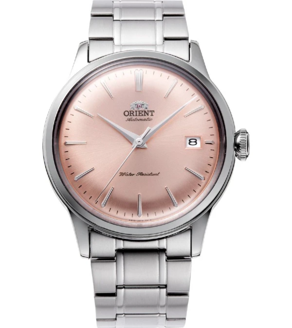 תמונה של שעון יד אוריינט מסדרת Orient Bambino, דגם RA-AC0M11Y30B. השעון בעיצוב וינטג' קלאסי, עם קופסה עגולה מפלדת אל-חלד כסופה ולוח מחוגים בגוון זהב-שמפניה. מחוגים דקים וסמנים בגוון זהב משלימים את המראה היוקרתי, לצד רצועת מתכת איכותית