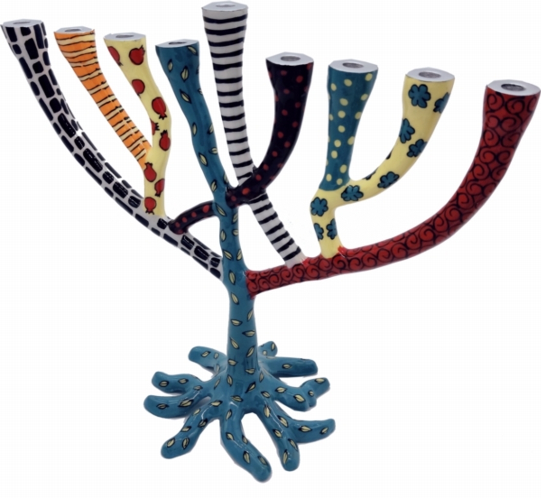 חנוכייה עץ כשרה טורקיז