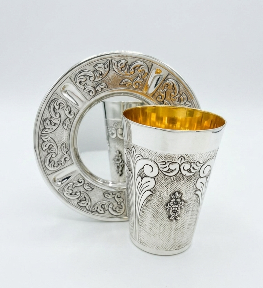High-quality Kiddush set, handmade and decorated pure 925 silver