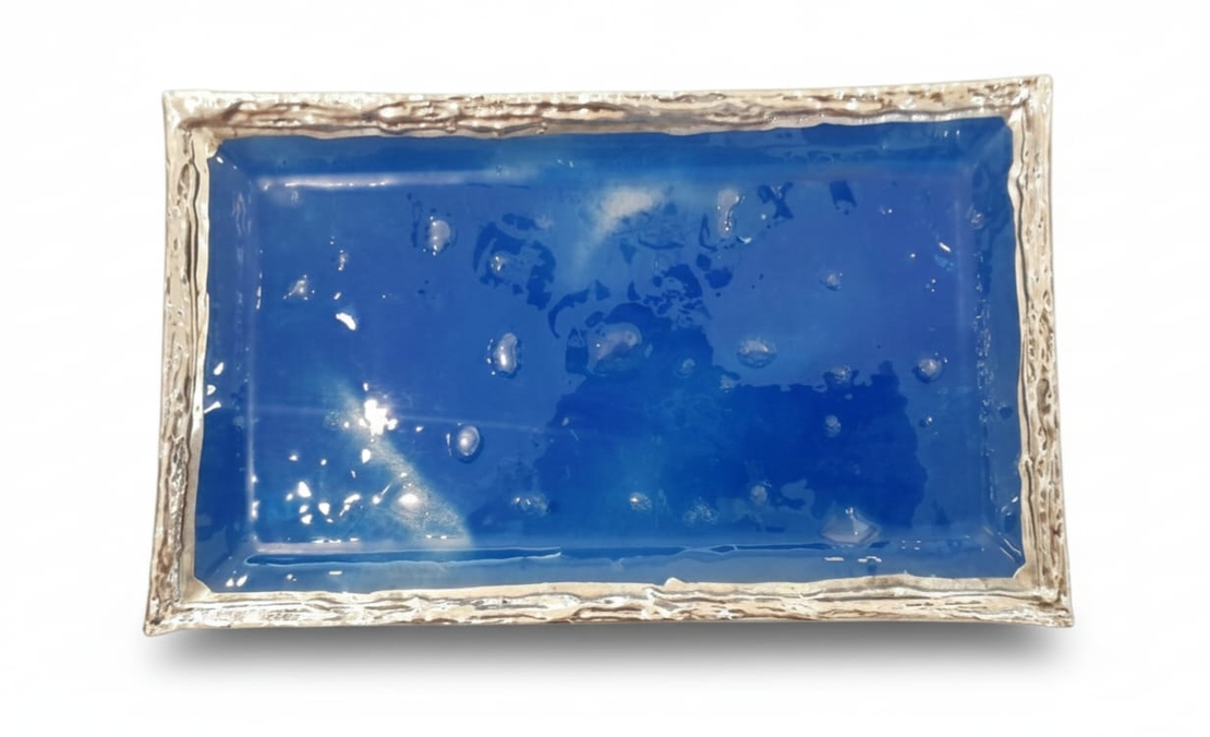 מגש ליקר / פמוטים זכוכית כחולה