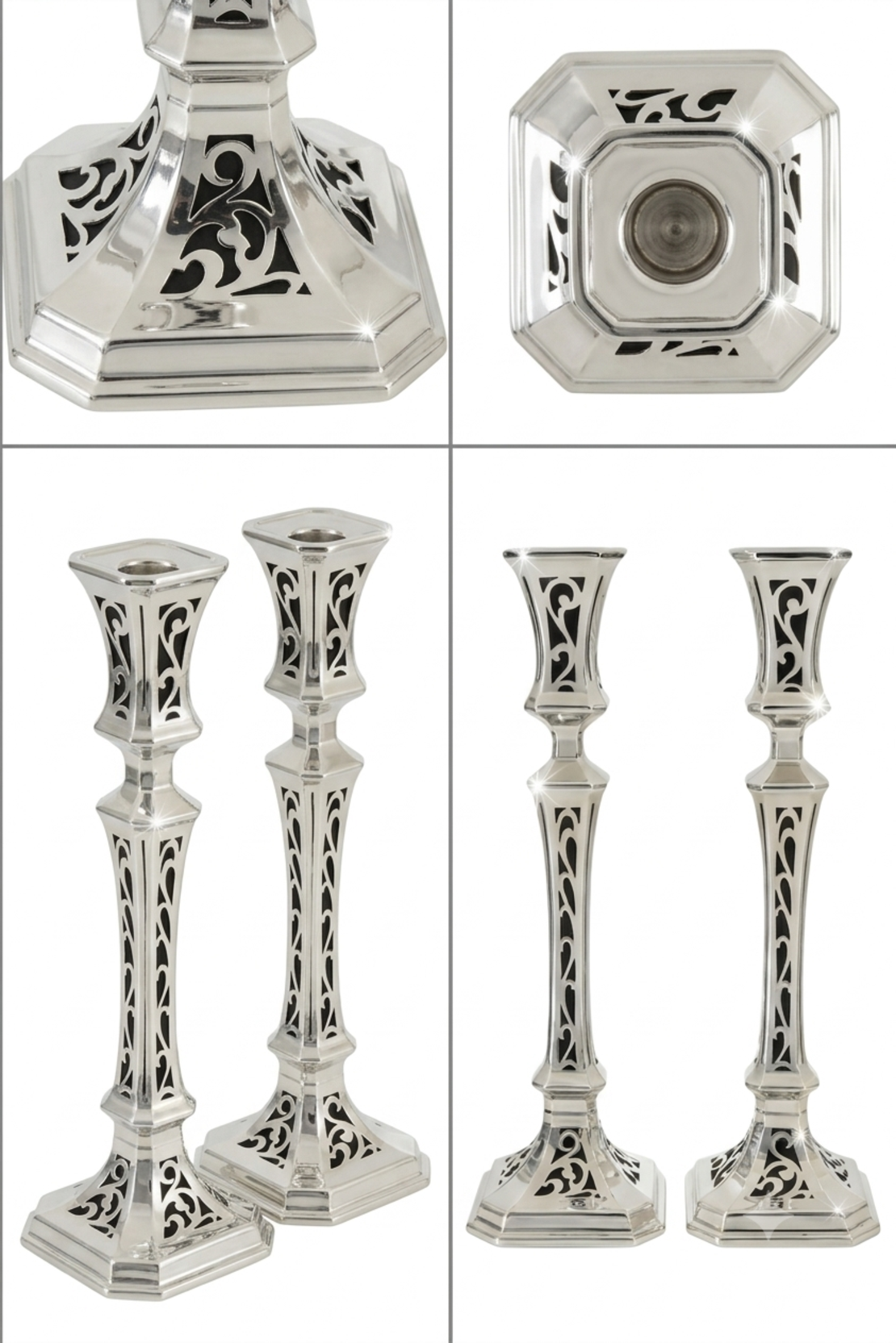 Candlesticks with a luxurious design and unique hand-sawing from pure 925 silver, different angles