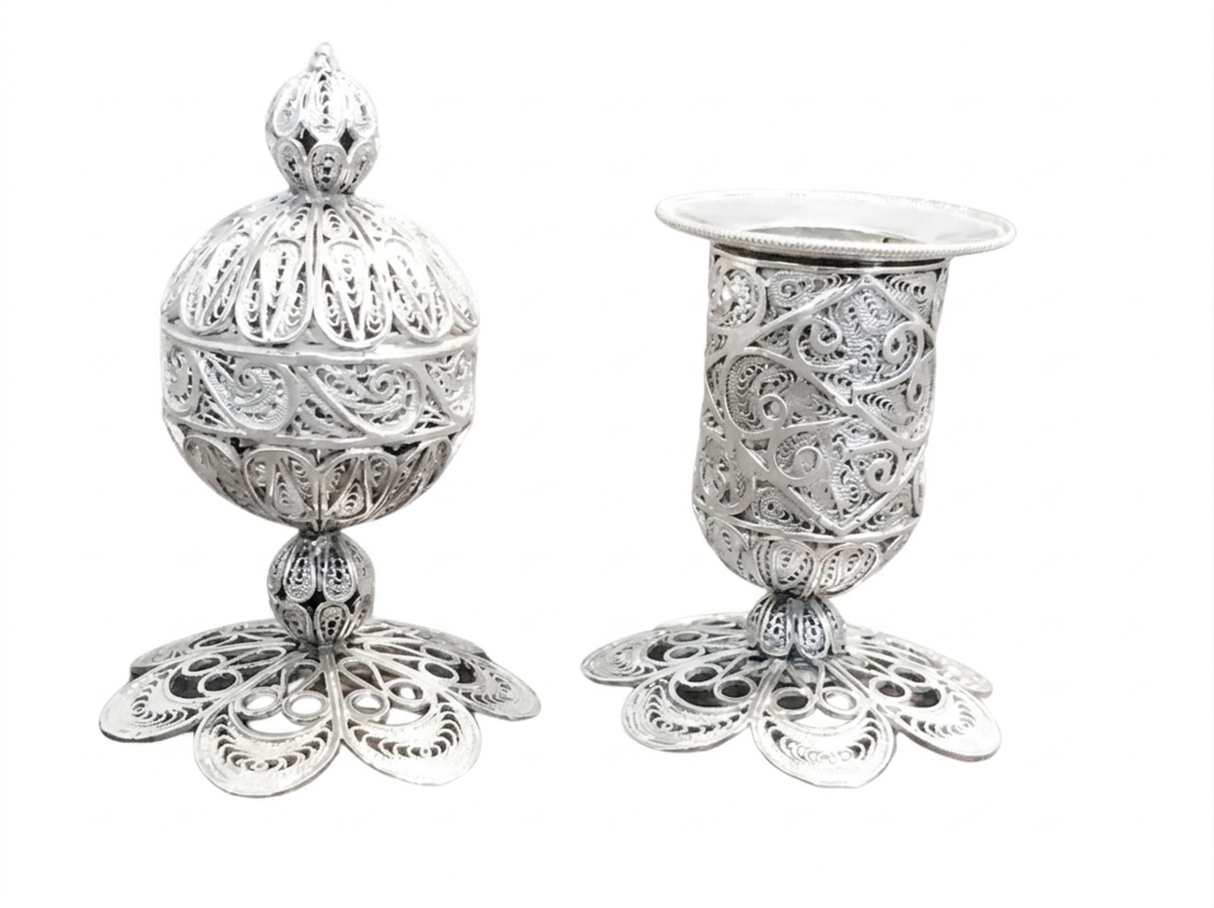 Pure silver filigree Havdalah set