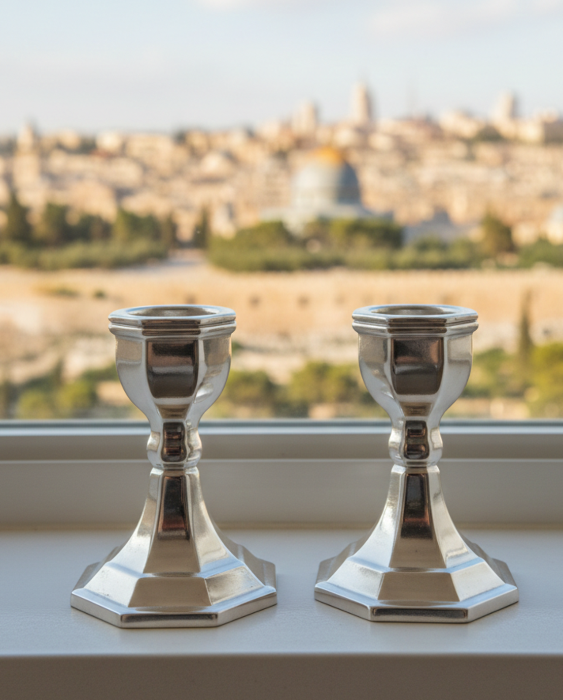 פמוטי מיני משושה כסף טהור