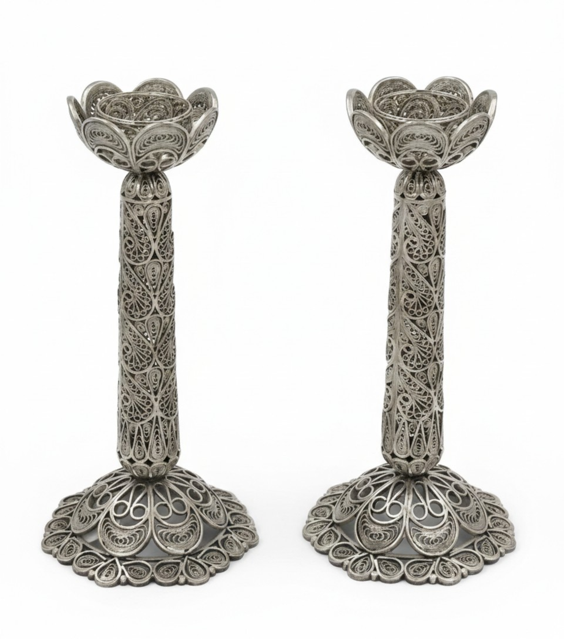 פמוטי עמוד פרח כסף טהור