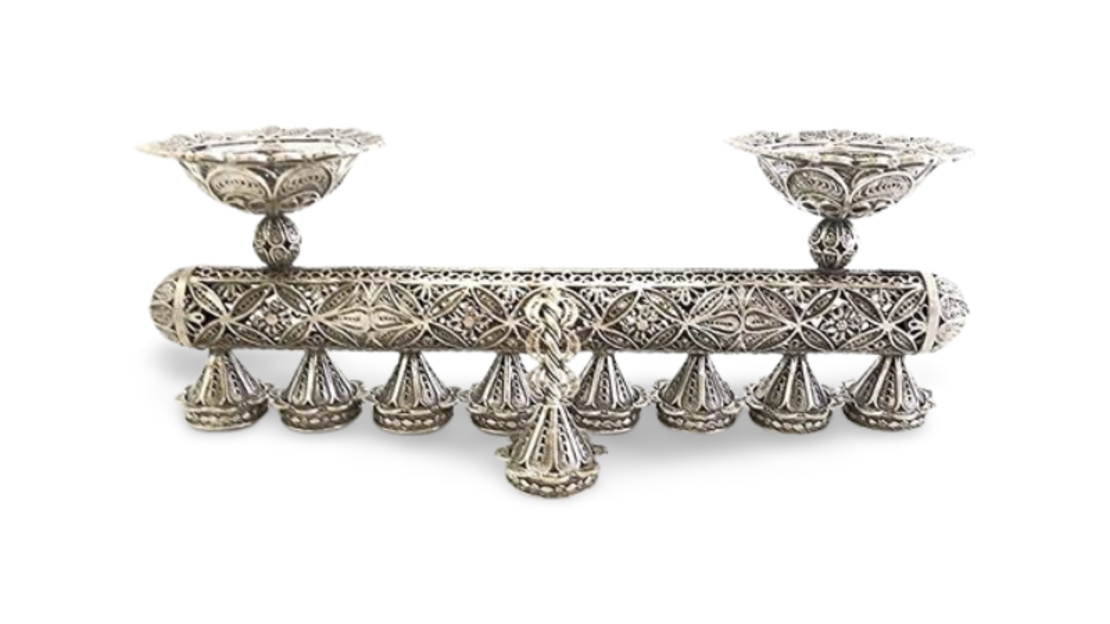 Silver Chanukah Menorah Haim Model | A dual-purpose menorah that transforms into candlesticks