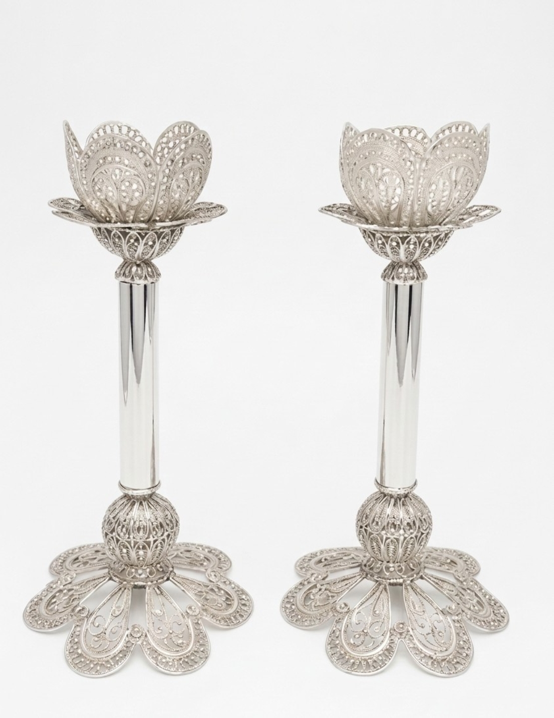 Pure silver L flower candlesticks