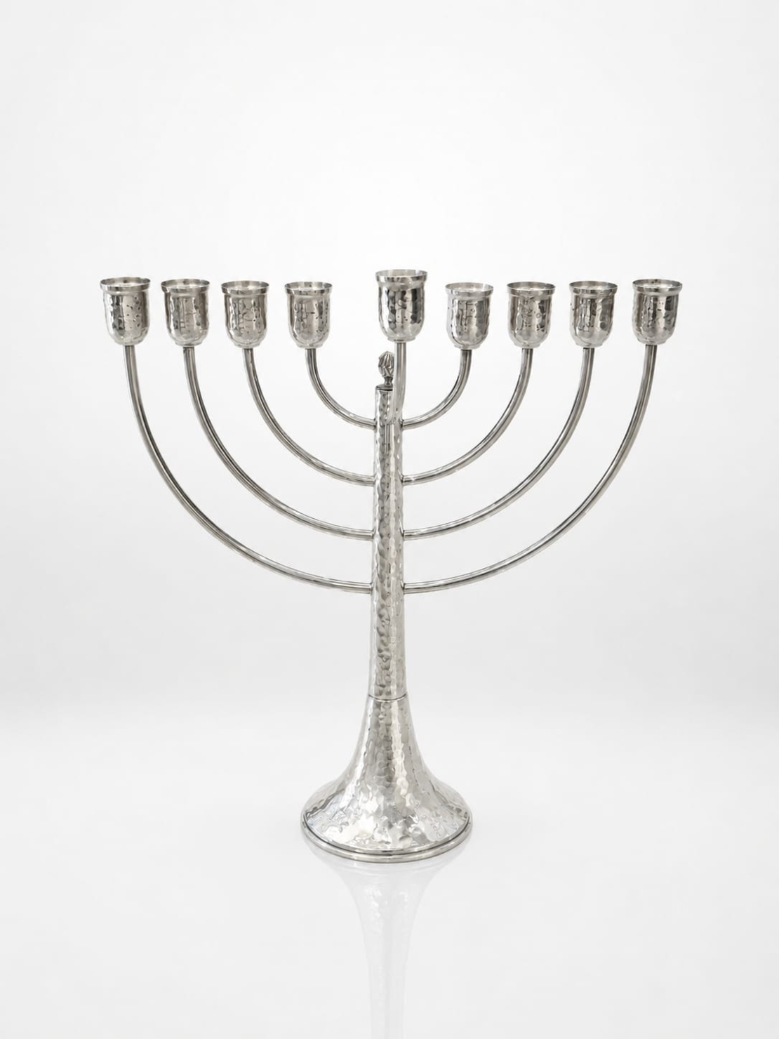 Traditional hammered Chanukah menorah made of pure 925 silver